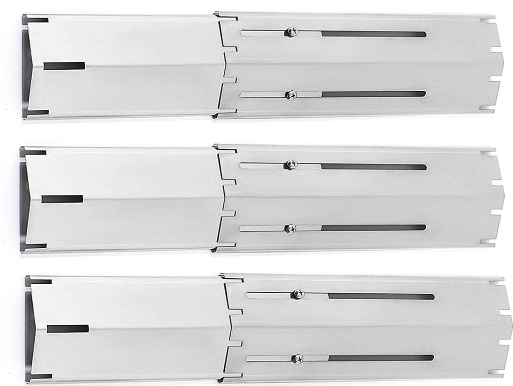 Universal Adjustable Stainless Steel Replacement Heat Plate Shield Heat Tent Flavorizer Bar Burner Cover Flame Tamer for Gas Grill, Extends from 12" up to 21" L (Stainless Steel-3 Pack)
