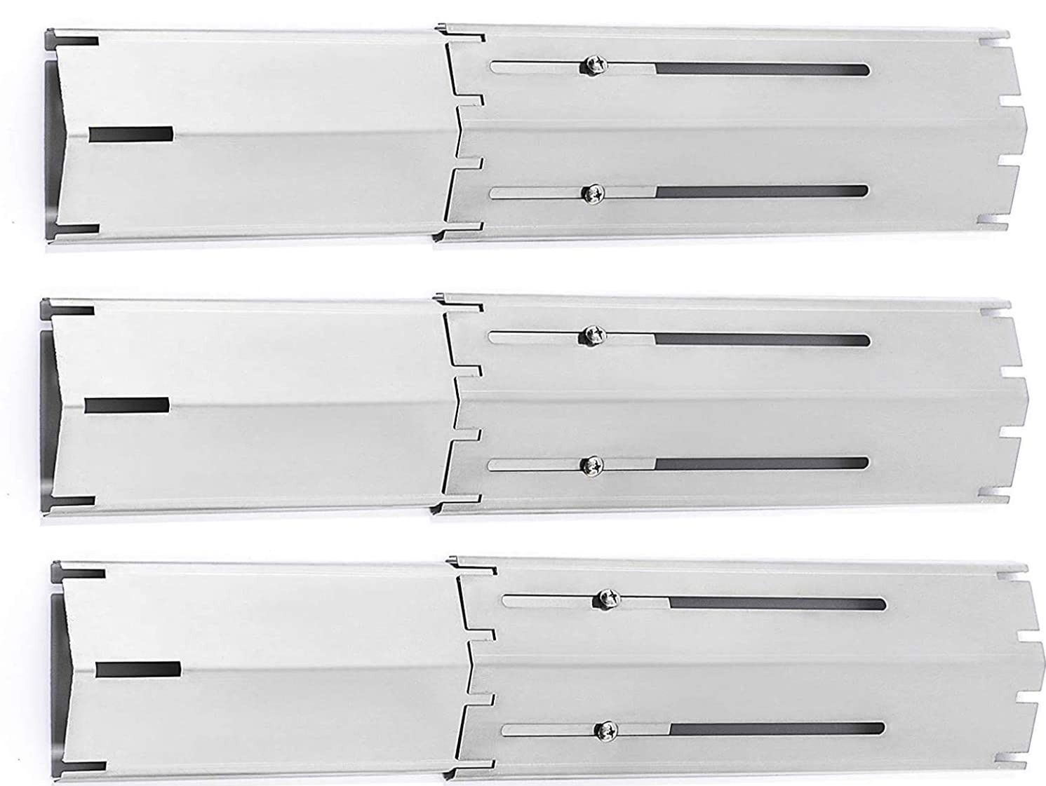 Universal Adjustable Stainless Steel Replacement Heat Plate Shield Heat Tent Flavorizer Bar Burner Cover Flame Tamer for Gas Grill, Extends from 12" up to 21" L (Stainless Steel-3 Pack)