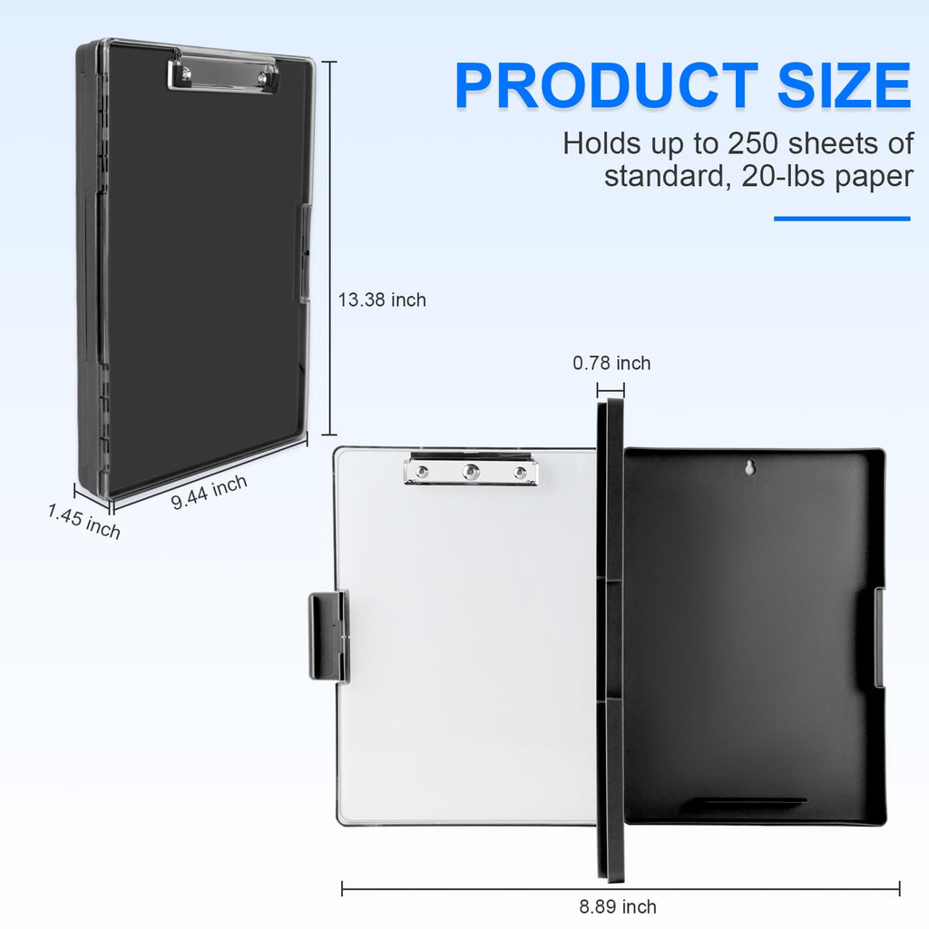 Clipboard with Storage, Heavy Duty Clip Boards 8.5x11 with 2 Storage Case, Clear Visible Top Panel Storage Clipboards, Smooth Writing for Work, Office Supplies, School Supplies