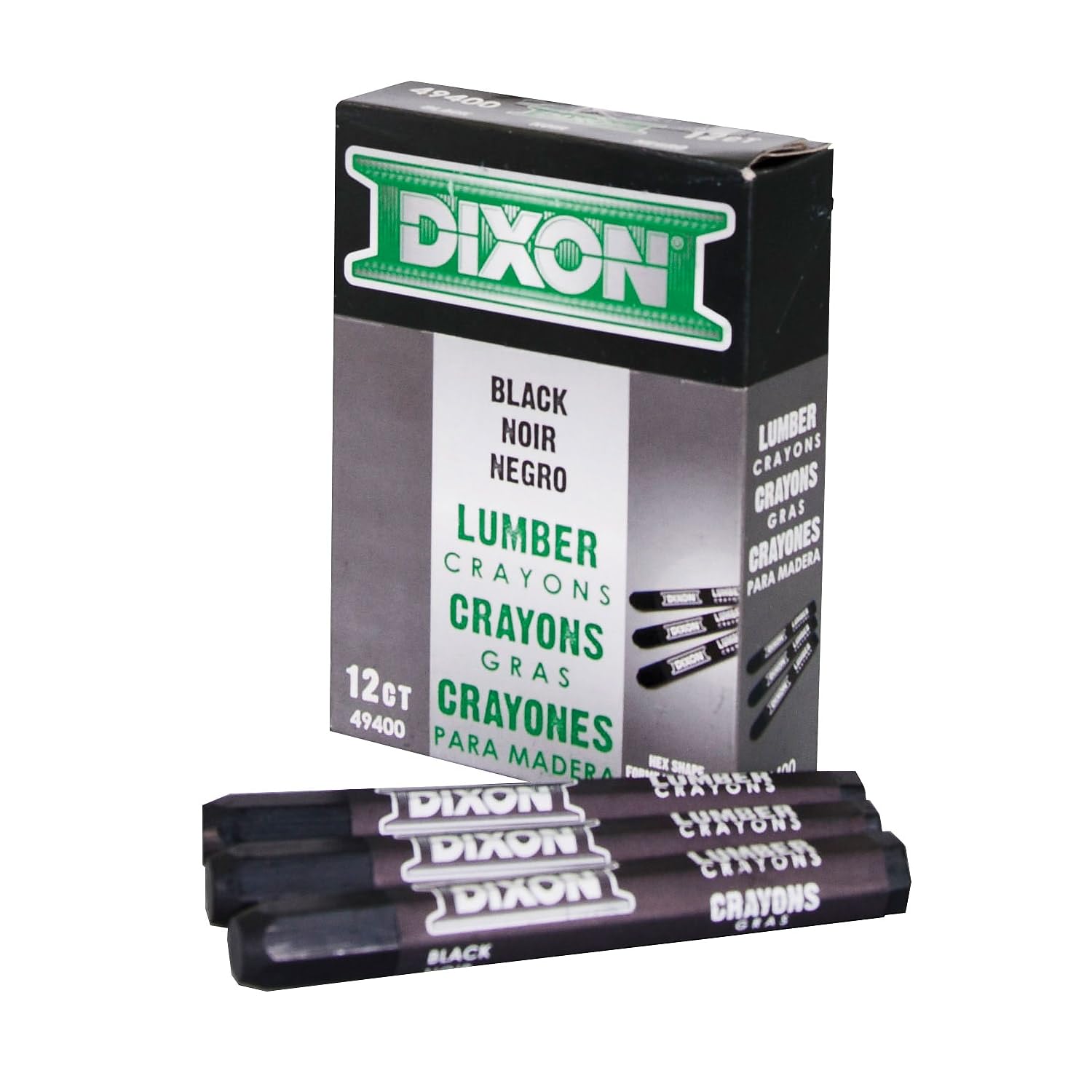 Dixon Lumber Crayon, Permanent, Carbon Black, 12 Count (49400)