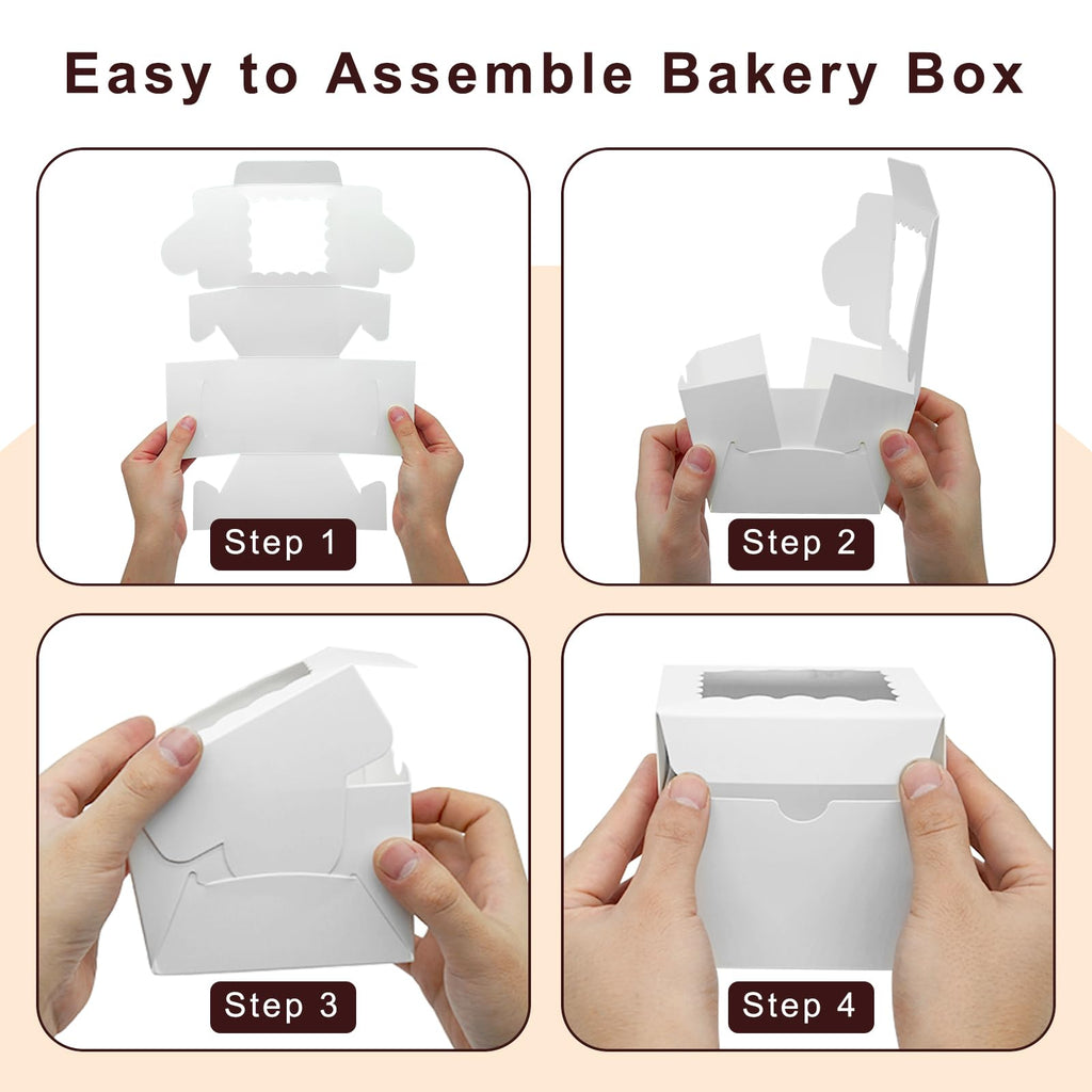 XINHPKGG 50pcs Cookie Boxes 4x4x2.5 Inch Bakery Boxes with Window Treat Box Dessert Box for Wedding Favors Party Mother's Day - White