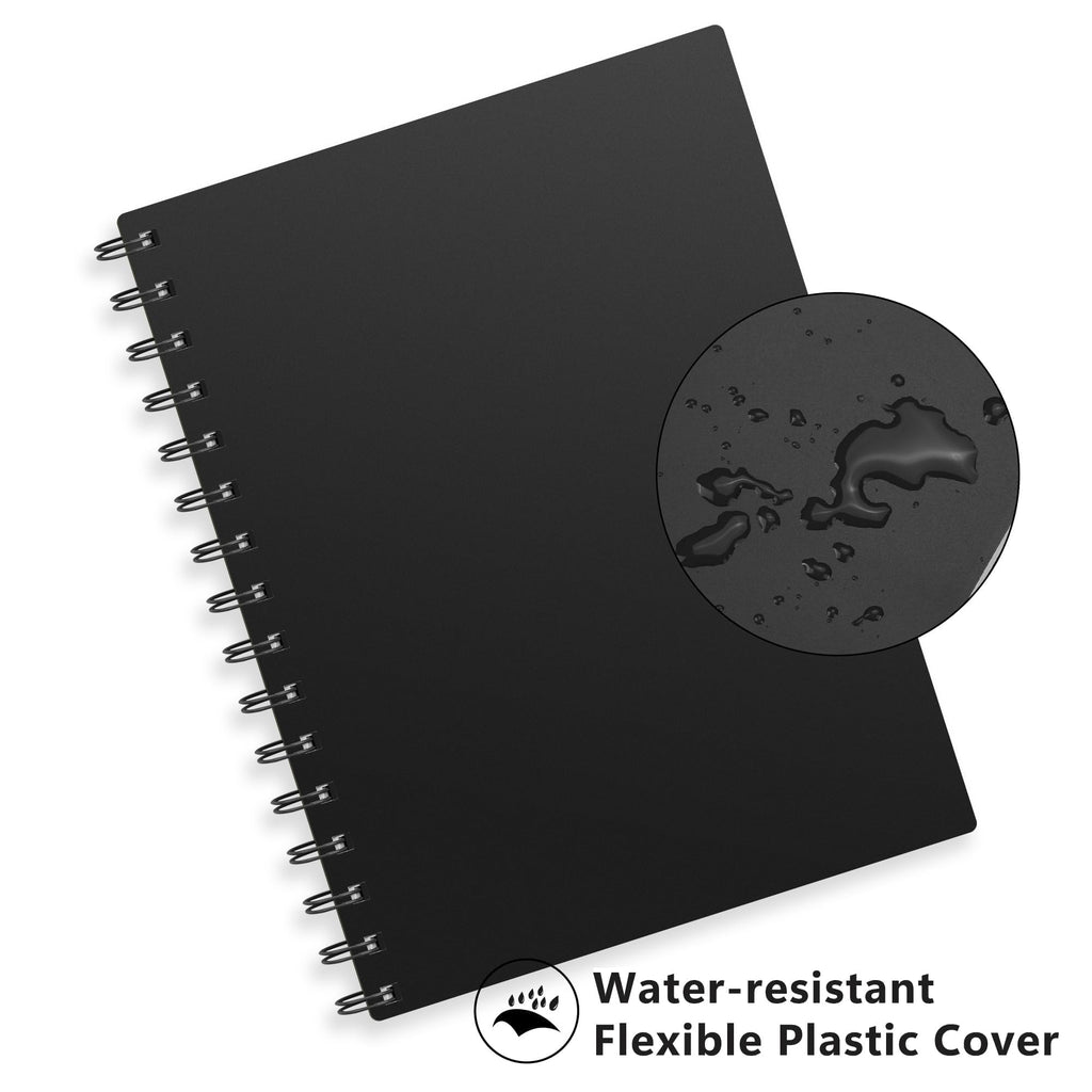 RETTACY Dotted Journal Notebook, 300 Pages, A5 Medium Size (14.5 x 21 cm), 100 GSM Thick Paper, Flexible Plastic Cover, Spiral-bound, for Journaling, Planning, Tracking (Black)