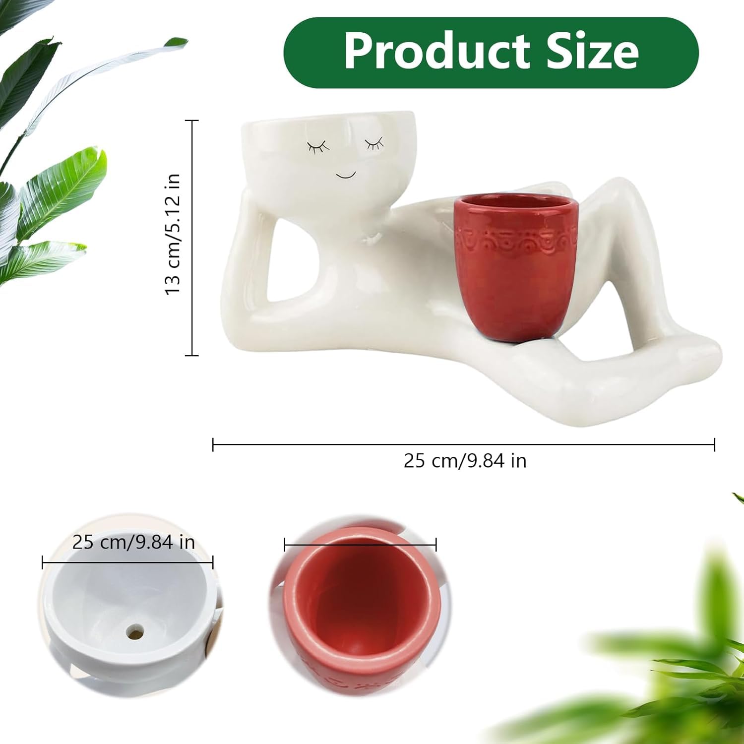 Lazy Guy Planter - Funny Smiling Face Resin Flower Pot with Double Drainage Hole, Cute Lying Down Figure Succulent & Cactus Planter, Unique Home Garden Decor Gift for Family & Friends (Yellow)