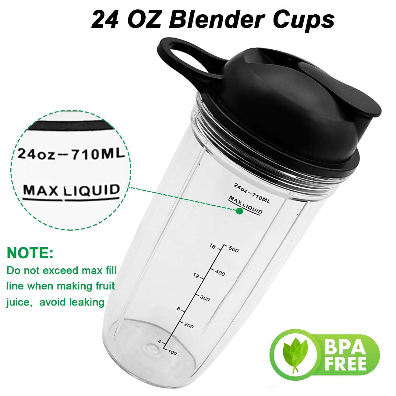 2-Pack Replacement Cups with Flip-Top to-Go-Lids Compatible with Nutri Bullet NB50100C Pro 1000W Single Serve Blender & NutriBullet ZNBF30500ZC Blender Combo 1200 Watt Replacement Parts Accessory