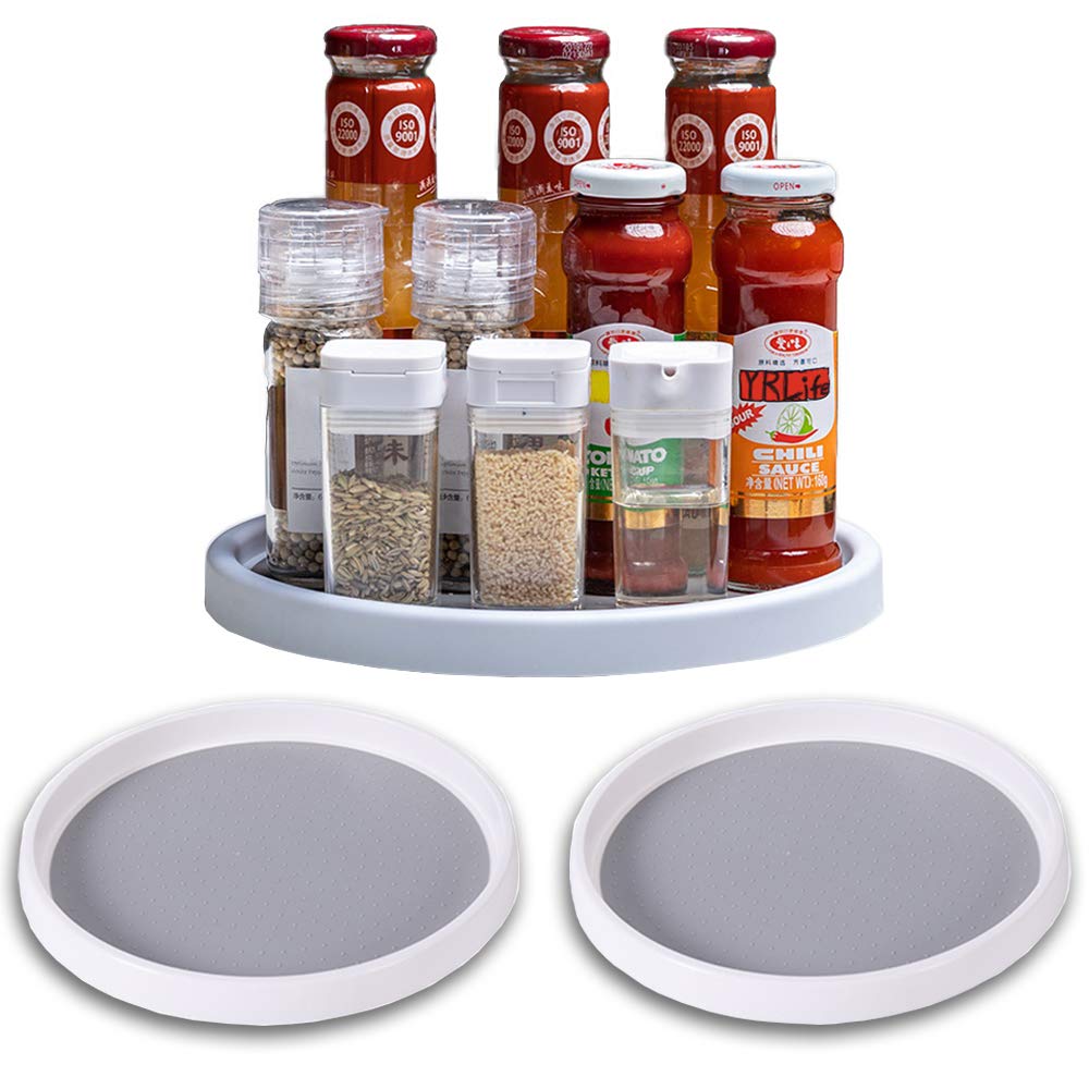 2 Pack Non Skid Lazy Susan Turntable Display Stand, Cabinet Turntable Kitchen Organizer, Rotating Spice Rack Spinning Organizer for Cabinet, Pantry, Refrigerator, Countertop(White 10-inch)
