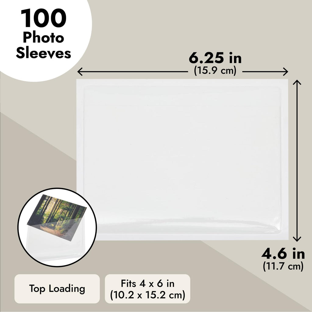 100 Pack Top Load 4x6 Photo Sleeves with Adhesive, Index Card Holder for Office Supplies, Clear Label Pockets for Small Business
