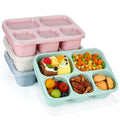 Lunbxx Bento Lunch Boxes - Reusable 5-Compartment Food Lunchables Containers, Snack Boxes for Adults Container for School, Work, and Travel, Set of 4 (Wheat)