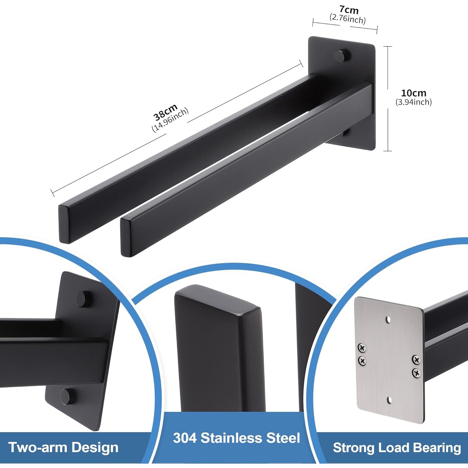 Bathroom Accessories Set, Hand Towel Holder, Black Towel Rack Towel Bar, Towel Racks for Bathroom SUS304 Stainless Steel, Bathroom Towel Holder Towel Rack Wall Mounted