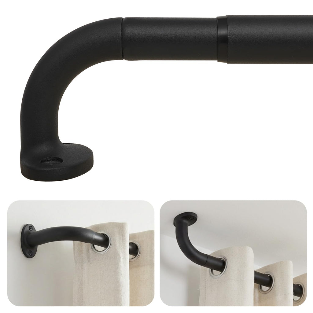 ASULUPHY Blackout Curtain Rod 32-90 In, Wrap Around Window Curtain Rods, 1 Inch Diameter Adjustable Door Curtain Rod, Long Curtain Rod with Brackets, Heavy Duty Drapery Rod for Bedroom