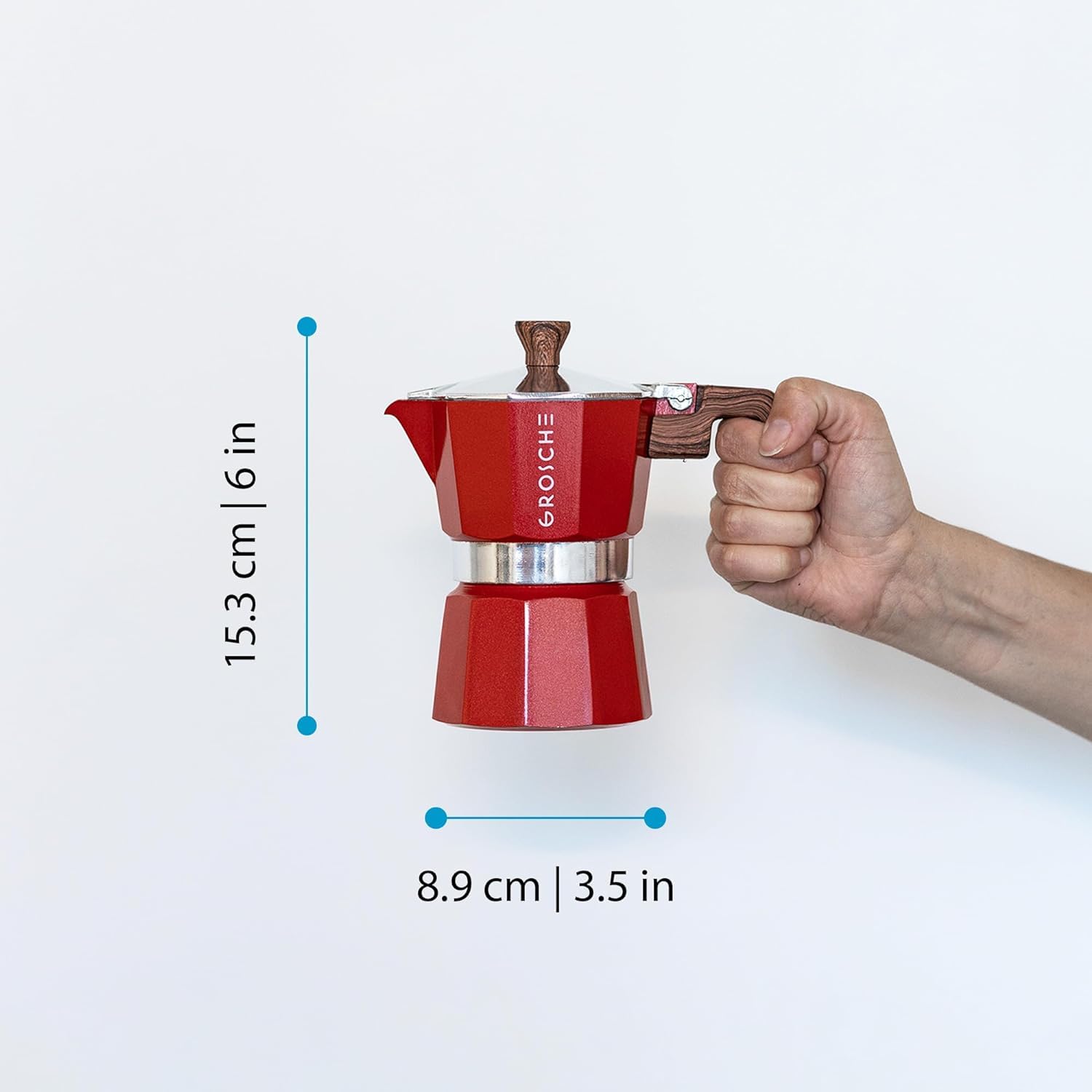 GROSCHE Milano Stovetop Espresso Maker Moka Pot 3 Espresso Cup - 5oz, Red - Cuban Coffee Maker Stove top Coffee Maker Moka Italian Espresso greca Coffee Maker Brewer Percolator