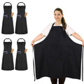 FunChaos 4 Pack Plus Size Chef Aprons, Large Kitchen Apron with 2 Pockets, Adjustable Waterproof Black Apron for Big Men and Women for Cooking, Baking, Cleaning, Gardening, BBQ