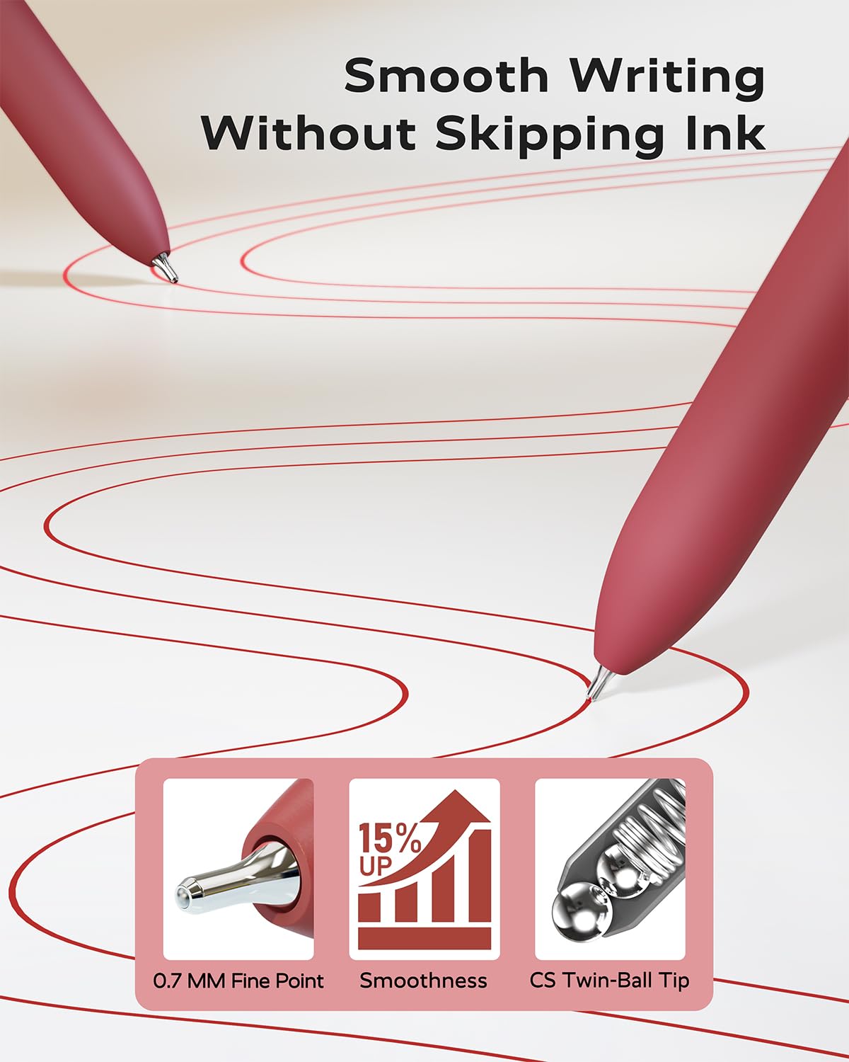 STAGEEK Red Gel Pens GX3, 6Pcs Quick Dry Red Ink Pens with 3 Extra Refills, Fine Point Retractable Smooth Writing Pens for Journaling, Note Taking, School Supplies, Nurse Aesthetic, Office(Red)