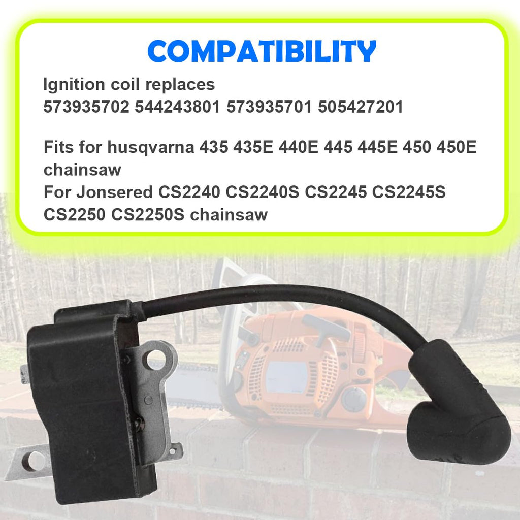 ZAMDOE Ignition Module Coil with Spark Plug for Husqvarna 435 435E 440E 445 445 E 450 450E Chainsaw for Jonsered CS2245 CS2245S CS2250S Chainsaw Replaces 573935702 544243801 573935701 505427201
