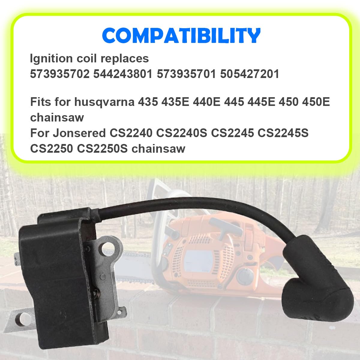 ZAMDOE Ignition Module Coil with Spark Plug for Husqvarna 435 435E 440E 445 445 E 450 450E Chainsaw for Jonsered CS2245 CS2245S CS2250S Chainsaw Replaces 573935702 544243801 573935701 505427201