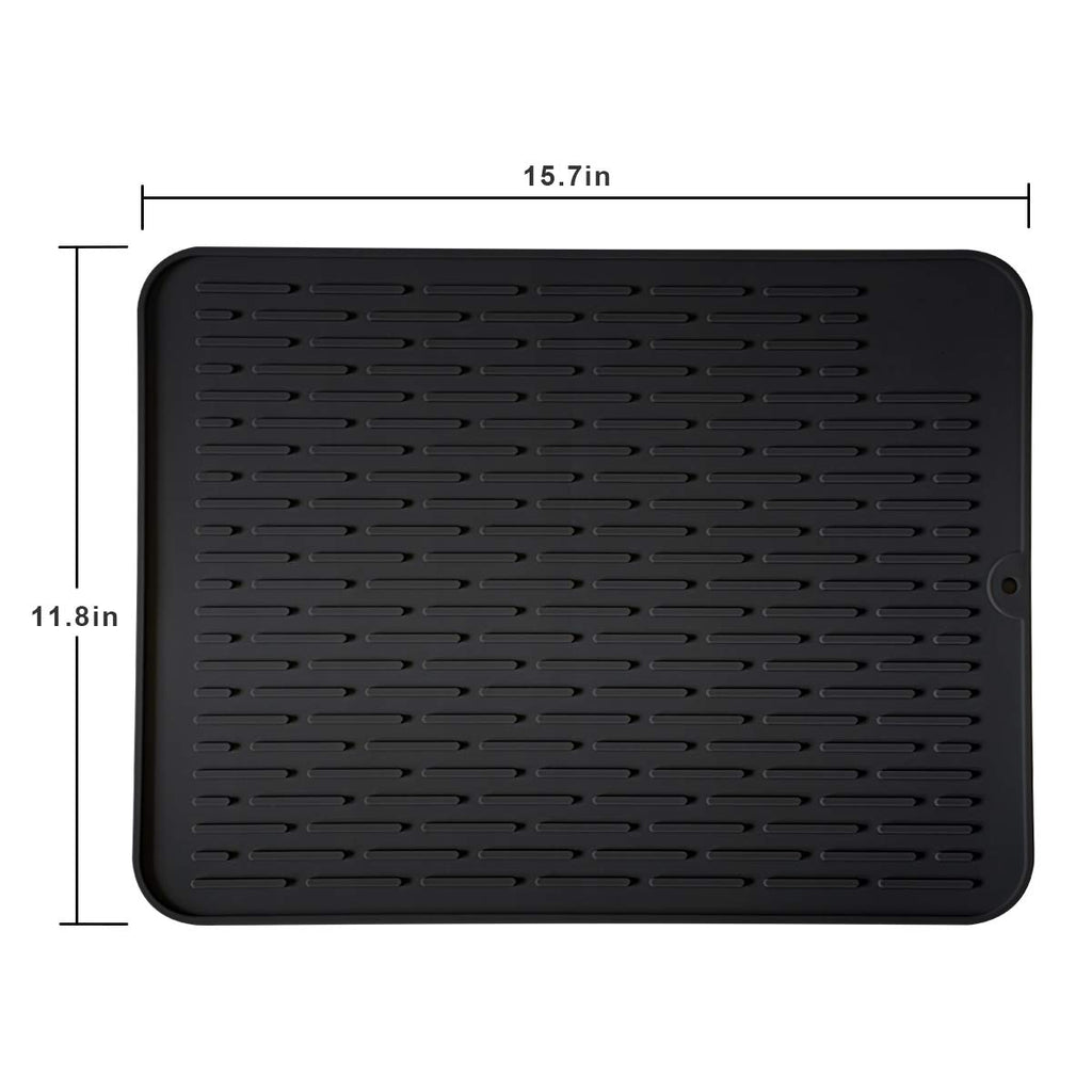 Silicone Dish Drying Mat, Heat Resistant Kitchen Drying Mat with Raised Ridges, Non-Slip Dish Drainer for Countertop, Sink, Cups, Dishes and Utensils