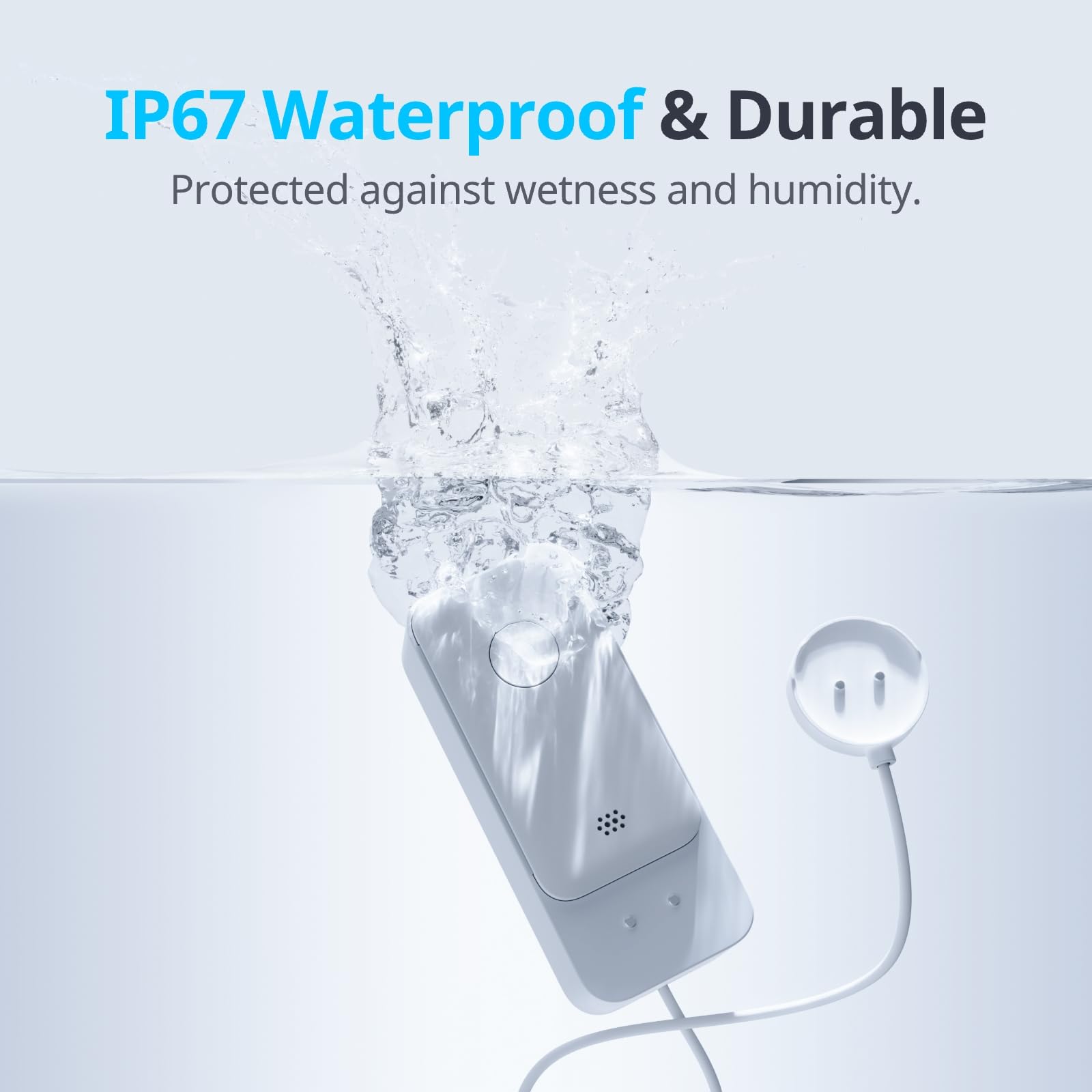 No Hub Required WiFi Water Sensor, Smart Water Leak Detector, 100dB Adjustable Alerts & App Alerts, IP67 Waterproof, Wireless Detector for Home with 1m Sensing Cable (Support 2.4G)