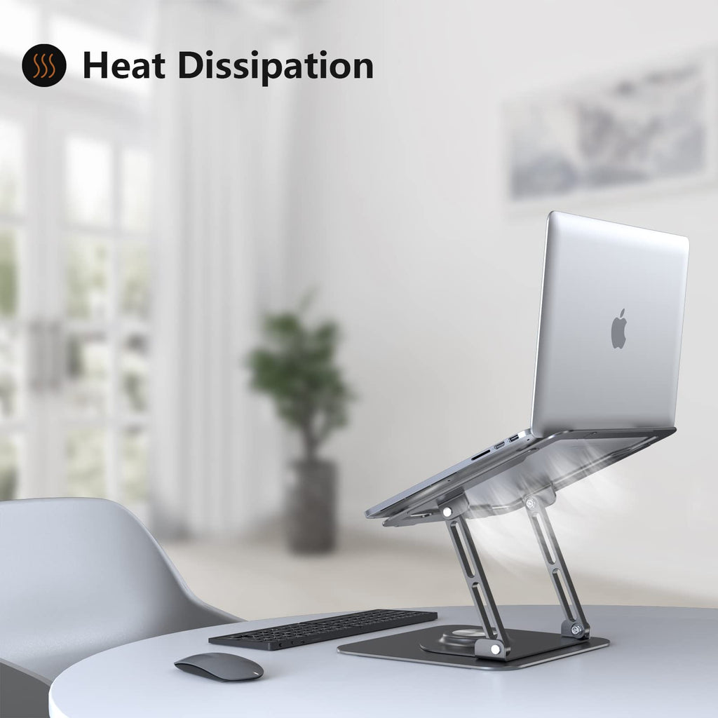 Laptop Stand for Desk, Adjustable Computer Stand with 360° Rotating Base, Ergonomic Laptop Riser for Collaborative Work, Foldable & Portable Laptop Stand, fits for All 10-16" Laptops (Gray)
