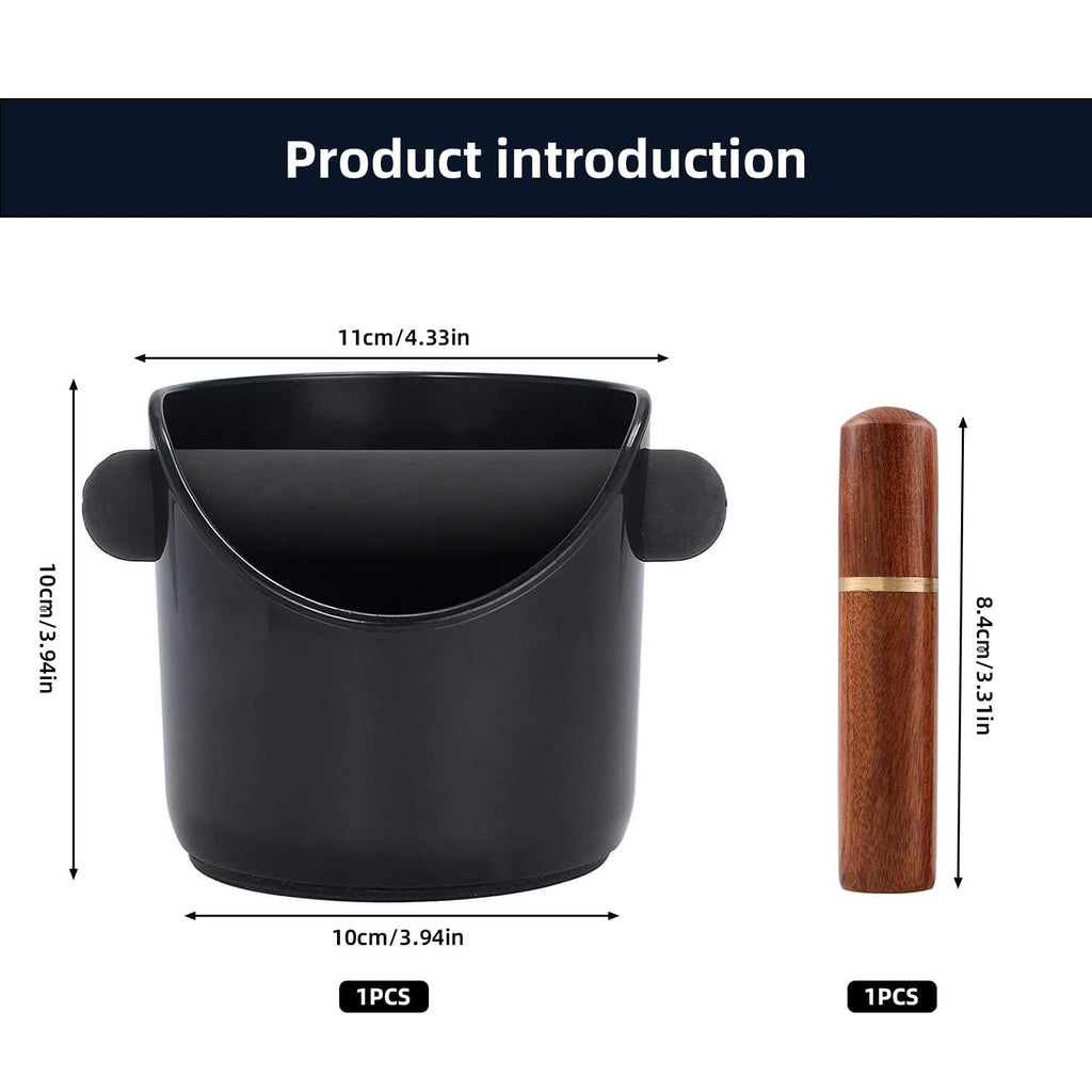 Asphodelia Coffee Knock Box and Coffee Stirrer,ABS Coffee Grind Knock Box, Shock-Absorbent Durable Grind Waste Bin with Removable Detachable Knock Bar and Non-Slip Base