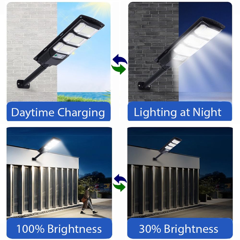 Solar Powered LED Street Light Outdoor Flood Lamp Waterproof Motion Sensor with Remote Control for Courts, Yards, Barns, Gardens, Docks, Factories