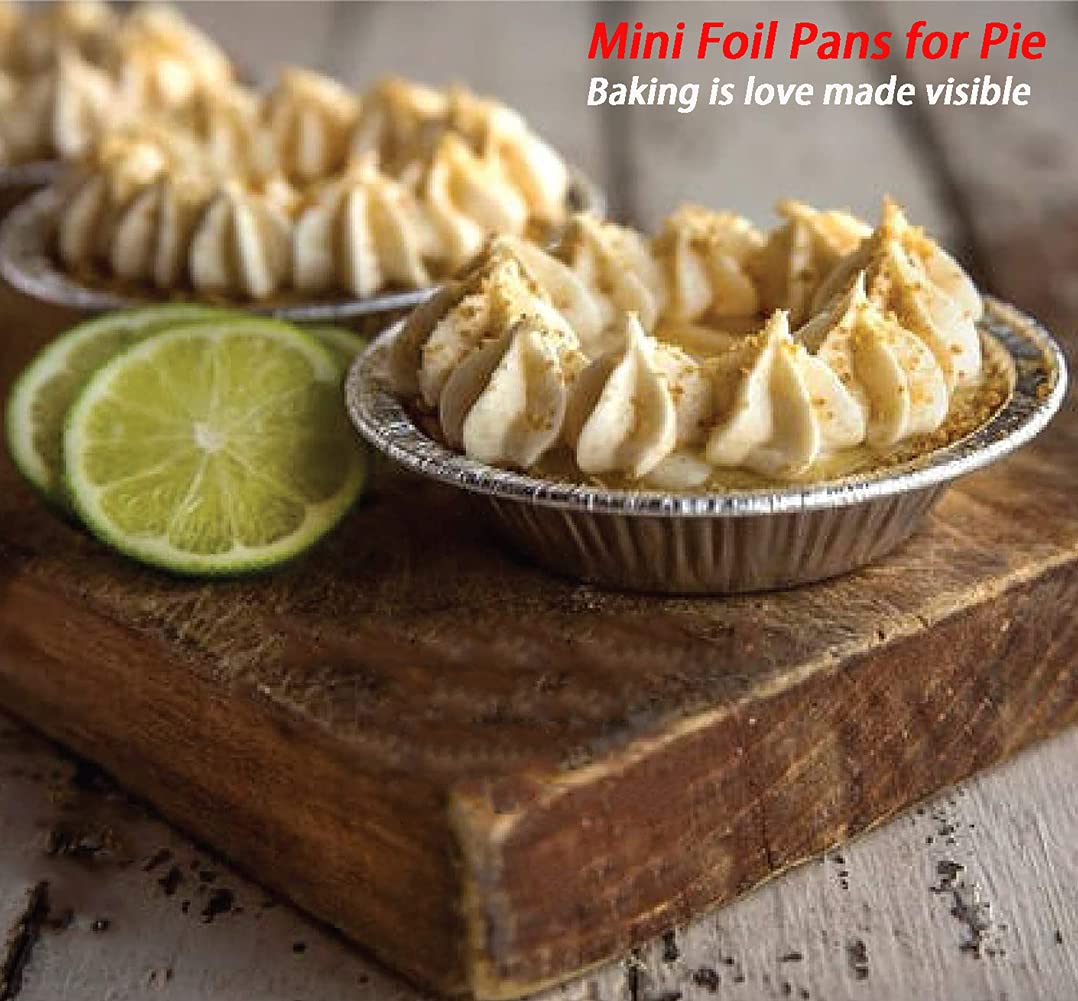 LOYUDEQIU 4 Inch Aluminum Foil Pie Pans 50Pcs - Disposable Mini Tins for Bakeries, Cafes, Restaurants - Tart Pans for Pies, Fruit Tarts, Quiche (50 Count)