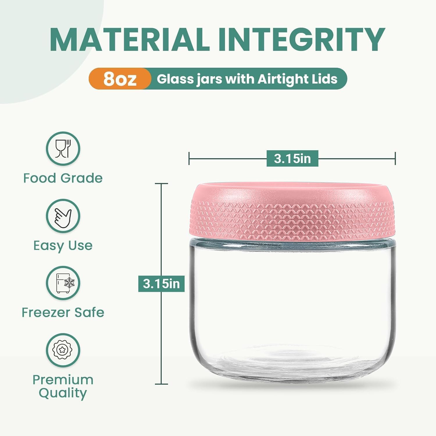 Oillase 6-pack 8oz Glass jars with Airtight Lids, Overnight Oats Containers with Lids, Wide mouth Mason Salad jars, Glass Food Storage Containers for Snacks Yogurt Spice Sugar