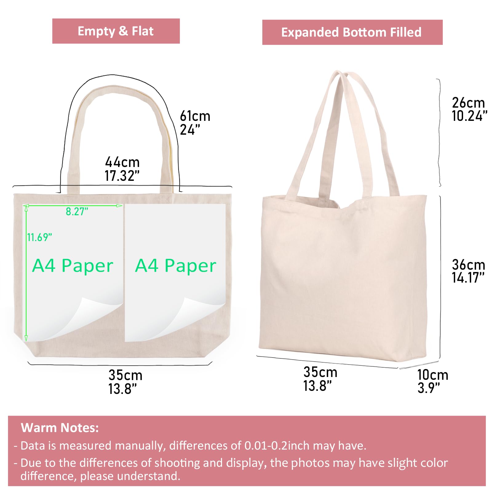 Canvas Tote with Zipper, KOOLMOX 12oz Heavy Duty Canvas Bag with Handles and Zipper & Bottom, Reusable Washable Shopping Bags for Women Groceries, School Teachers, Beige, 3 Packs, 17x13x3.9inch