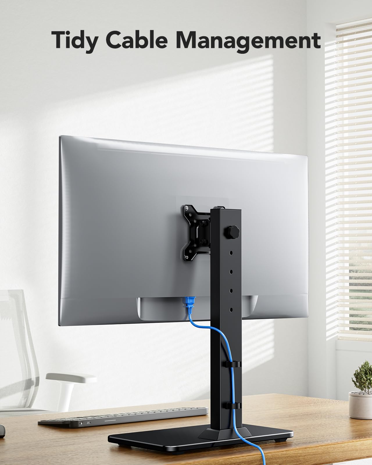 HUANUO Monitor Stand, Freestanding VESA Monitor Mount for 13″–34″ Screens up to 44 lbs, 5 Height Options, Swivel Desk Monitor Stand Riser with 360° Rotation, Tilt, 75x75mm/100x100mm VESA, HNTVS29