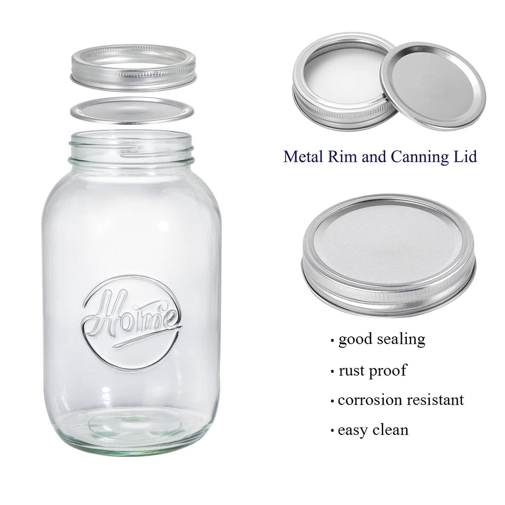 Peohud 3 Pack 64oz Wide Mouth Glass Mason Jars with Airtight Lids and Band, Large Clear Canning Jars for for Pickling, Fermenting, Jam, Jelly, Storing, Half Gallon Pot Masson Jars