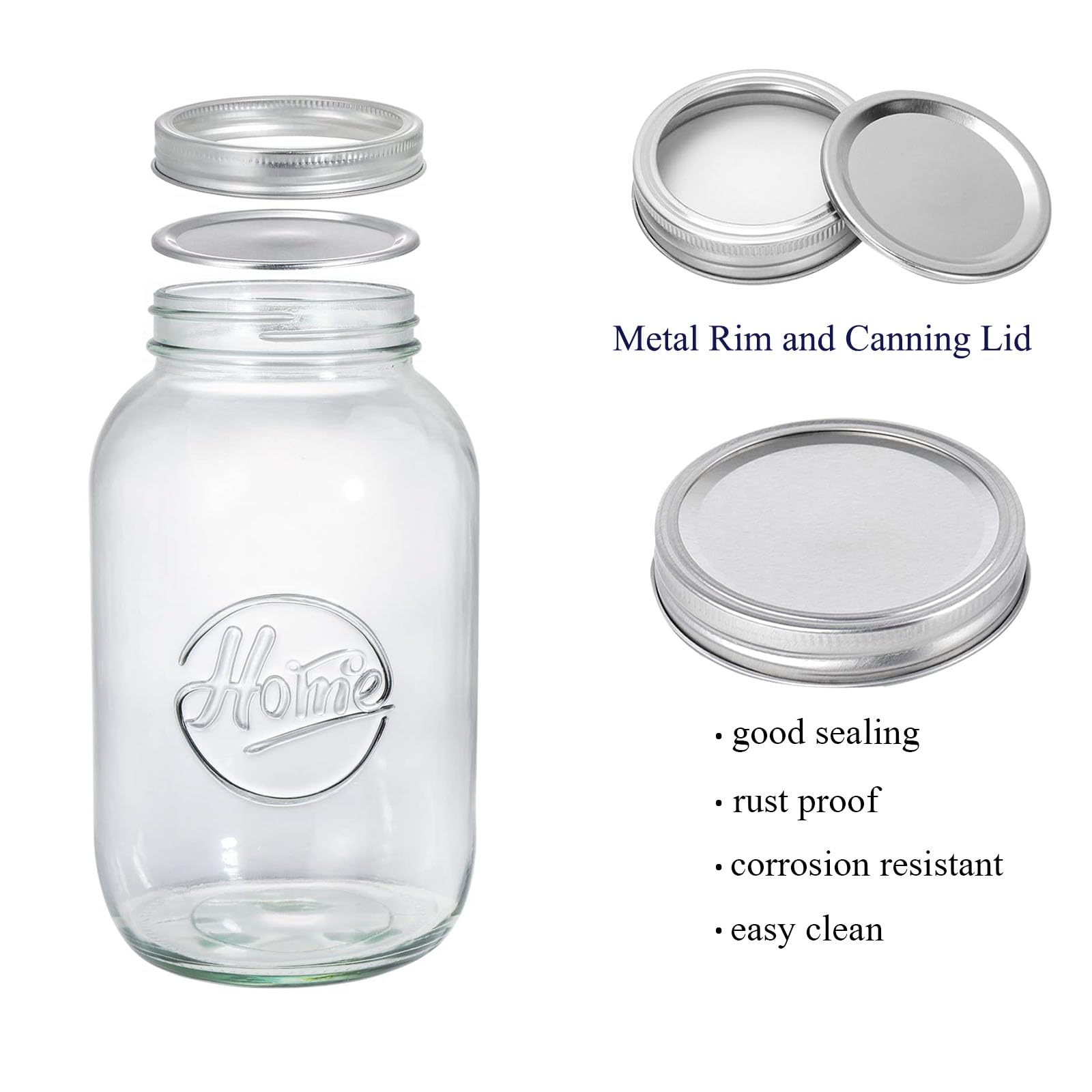 Peohud 3 Pack 64oz Wide Mouth Glass Mason Jars with Airtight Lids and Band, Large Clear Canning Jars for for Pickling, Fermenting, Jam, Jelly, Storing, Half Gallon Pot Masson Jars