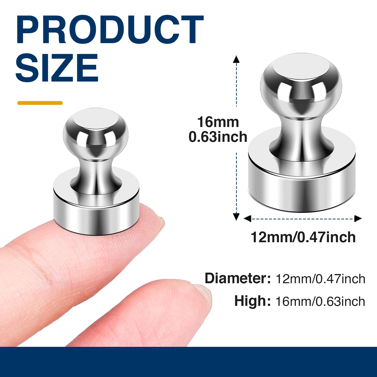 MIKEDE Refrigerator Whiteboard Magnet, 60Pcs Silver Whiteboard Magnets, Suitable for Metal Magnets in Offices, Schools, Classrooms, Kitchens