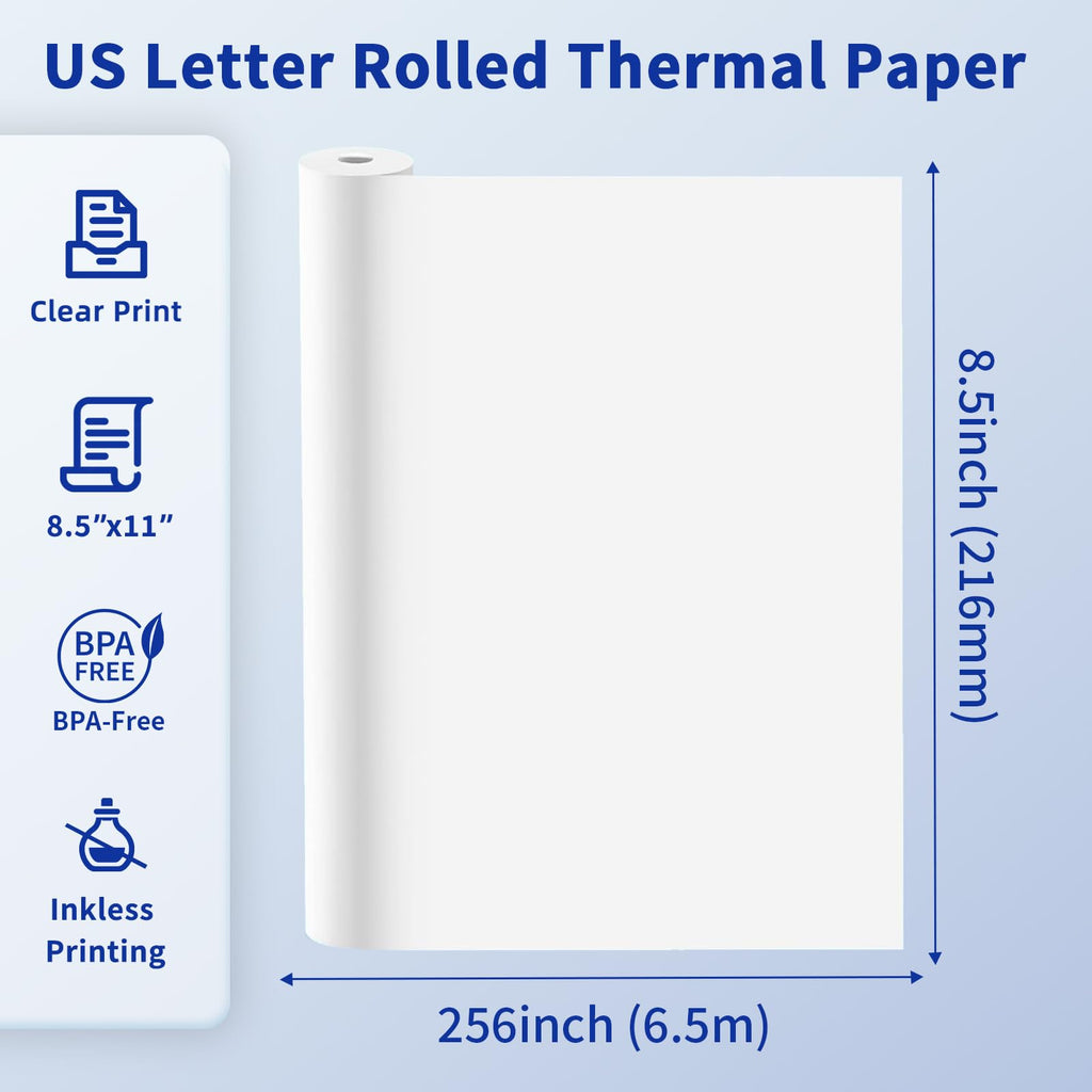 Phomemo M832 Thermal Paper 2 Rolls, 8.5" x 11" US Letter Thermal Printer Paper, Compatible with M832D M832 M834 M835 A285M Portable Printer