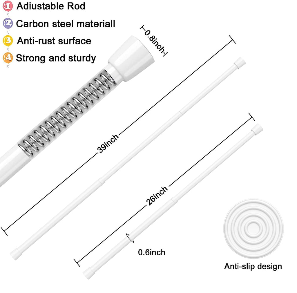 AIZESI 2pcs Spring Tension Rods Adjustable 26 to 39 inch Small Tension Curtain Rod No Drilling Expandable Spring Loaded Curtain Rod,Suitable for Doors and Windows 28 to 36 inch, White