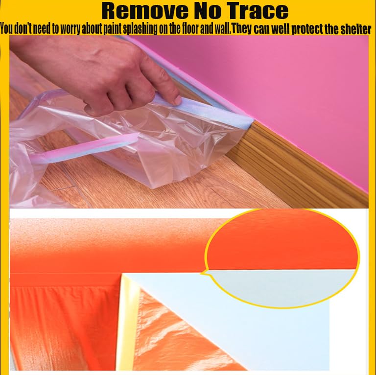 Pre-Taped Masking Film for Painting - 60" x 66' Painters Plastic Sheeting with Automotive Paint Tape and Drape for Covering Cars, Walls, Windows and Furniture Protection (3 Rolls)