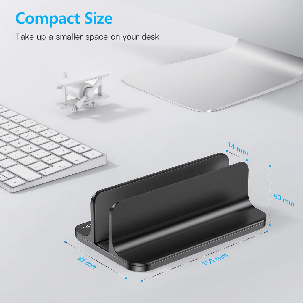 Vertical Laptop Stand Holder, OMOTON Desktop Aluminum Laptop Stand with Adjustable Dock Size, Compatible with MacBook, Surface, Chromebook and Gaming Laptops (Up to 17.3 inches), Black