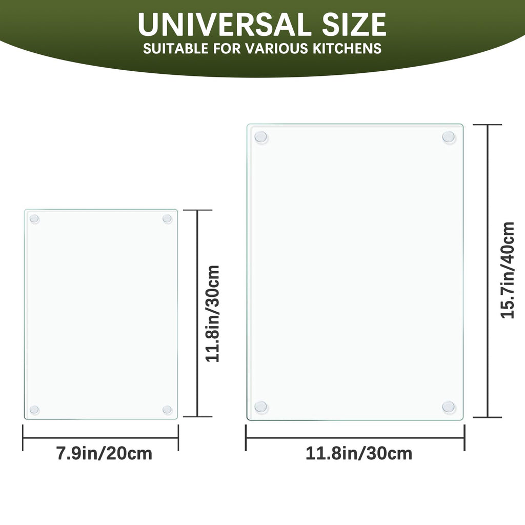 MTOPHLS 2 Pack Tempered Glass Cutting Board for Kitchen Counter, 16x12 & 12x8 Clear Chopping Boards with Non-Slip Feet for Countertop - Scratch Resistant,Long Lasting, Dishwasher Safe