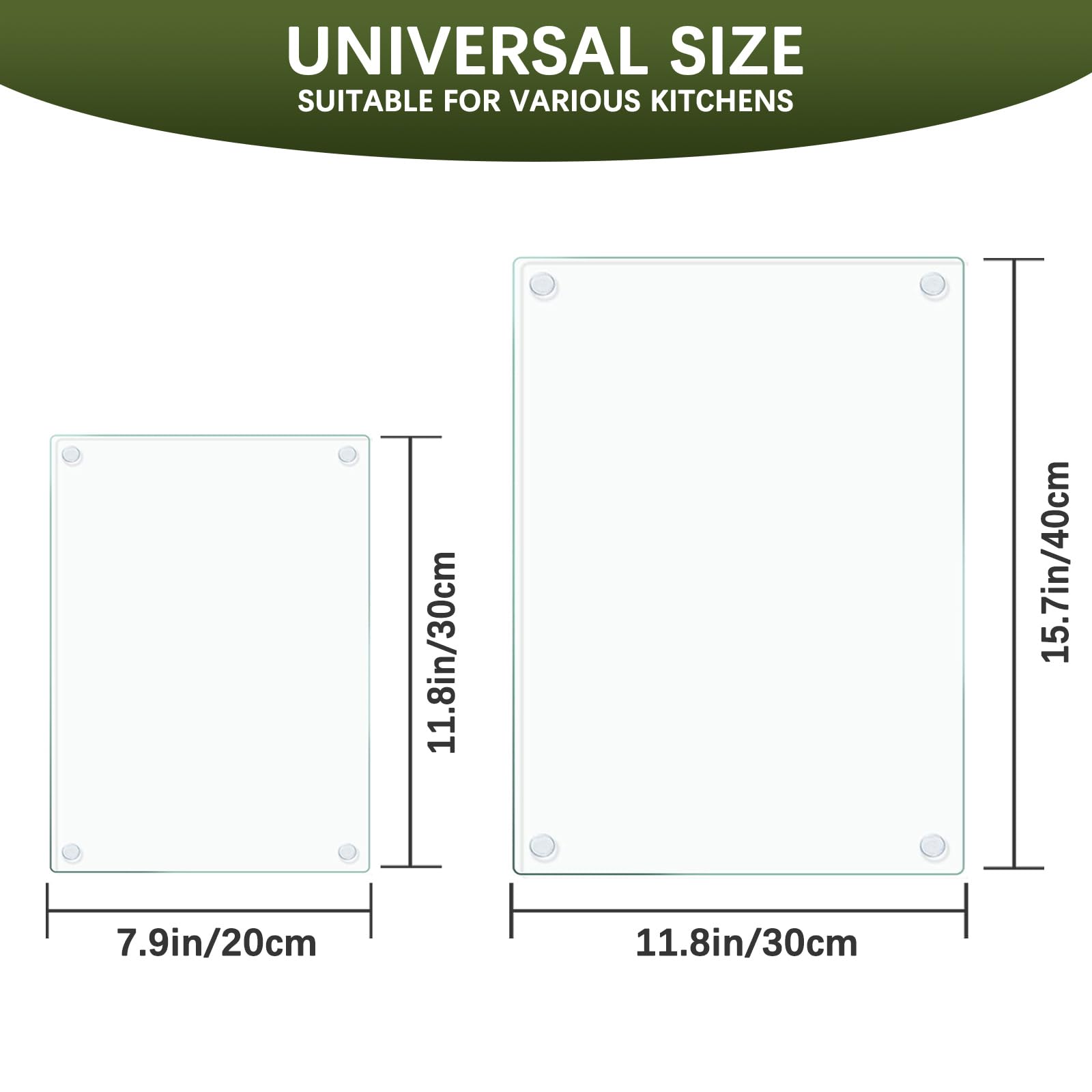 MTOPHLS 2 Pack Tempered Glass Cutting Board for Kitchen Counter, 16x12 & 12x8 Clear Chopping Boards with Non-Slip Feet for Countertop - Scratch Resistant,Long Lasting, Dishwasher Safe