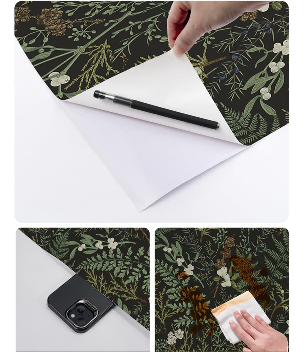 Dark Green Fern Botanical Shelf Liner Contact Paper Self Adhesive Vinyl Botanical Drawer Liner Wall Paper for Kitchen Cabinets Dresser Dollhouse Walls Arts Crafts Decal 17.5X117 Inches