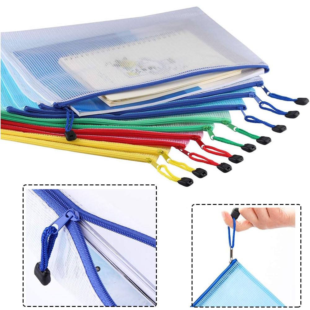 24 Pcs 10 Color Waterproof Mesh Zipper File Bags Document Pouch Multipurpose Travel Bags for Office Supplies Cosmetics Travel Accessories Random School Supplies Office Appliances Home