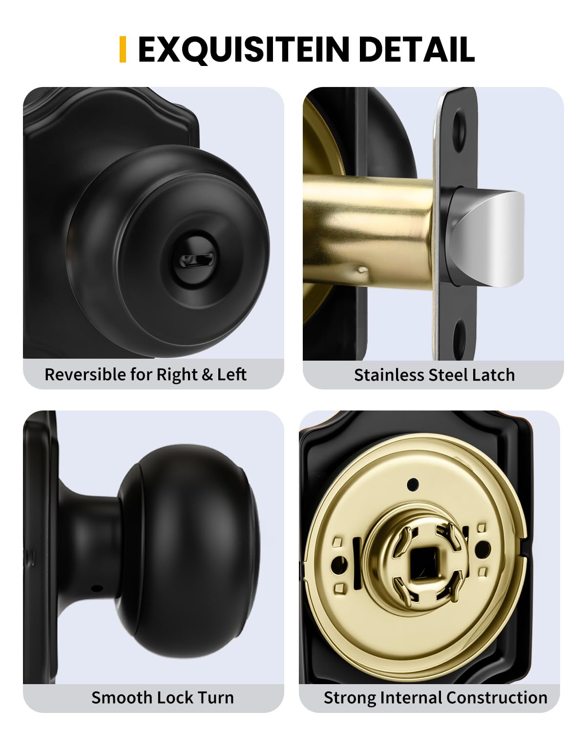 goldenwarm 1 Pack Black Door Knobs Privacy DoorKnob, Bedroom Doors Lock, Door Knob with Lock Reversible Handle with Lock for Left or Right Keyless Bathroom,Modern Home Décor
