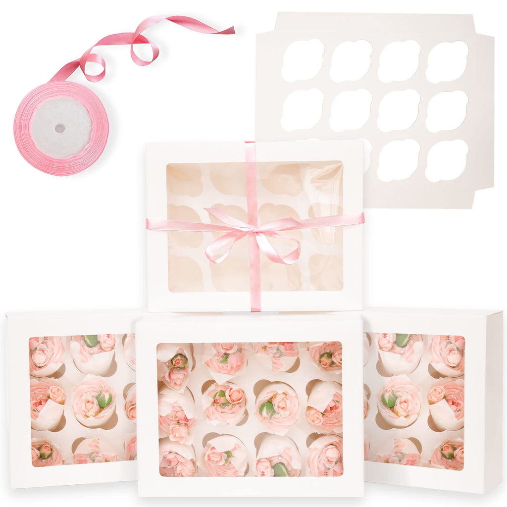 20 Pcs White Cupcake Box Cupcakes Carrier 12 Cupcake Containers, 12 Cupcake Boxes with Window 13x10x3.5inch