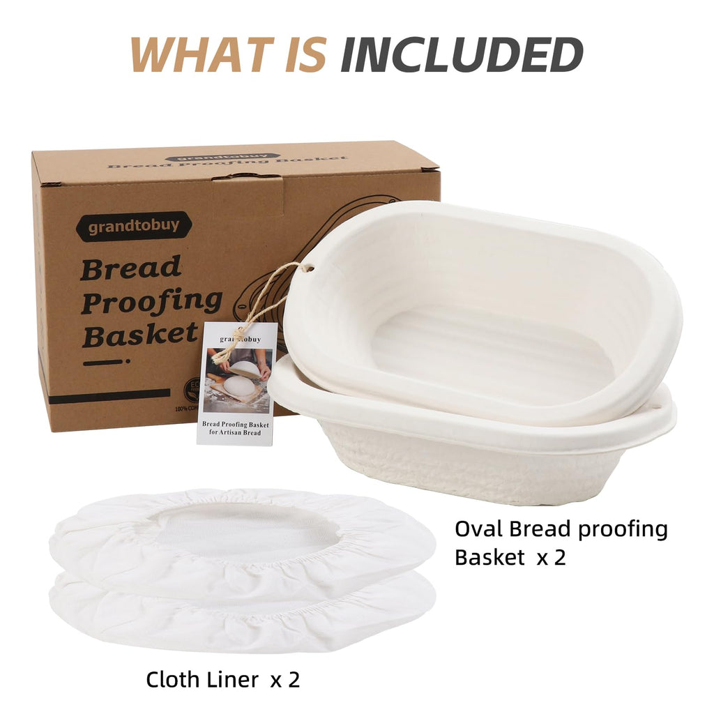 Sourdough Proofing Basket 11inch Oval Banneton Sourdough Bread Baking Supplies Pulp Bread Proofing Basket Brotform Set 2 with Cloth Linen Liner for Professional and Homemade Bread