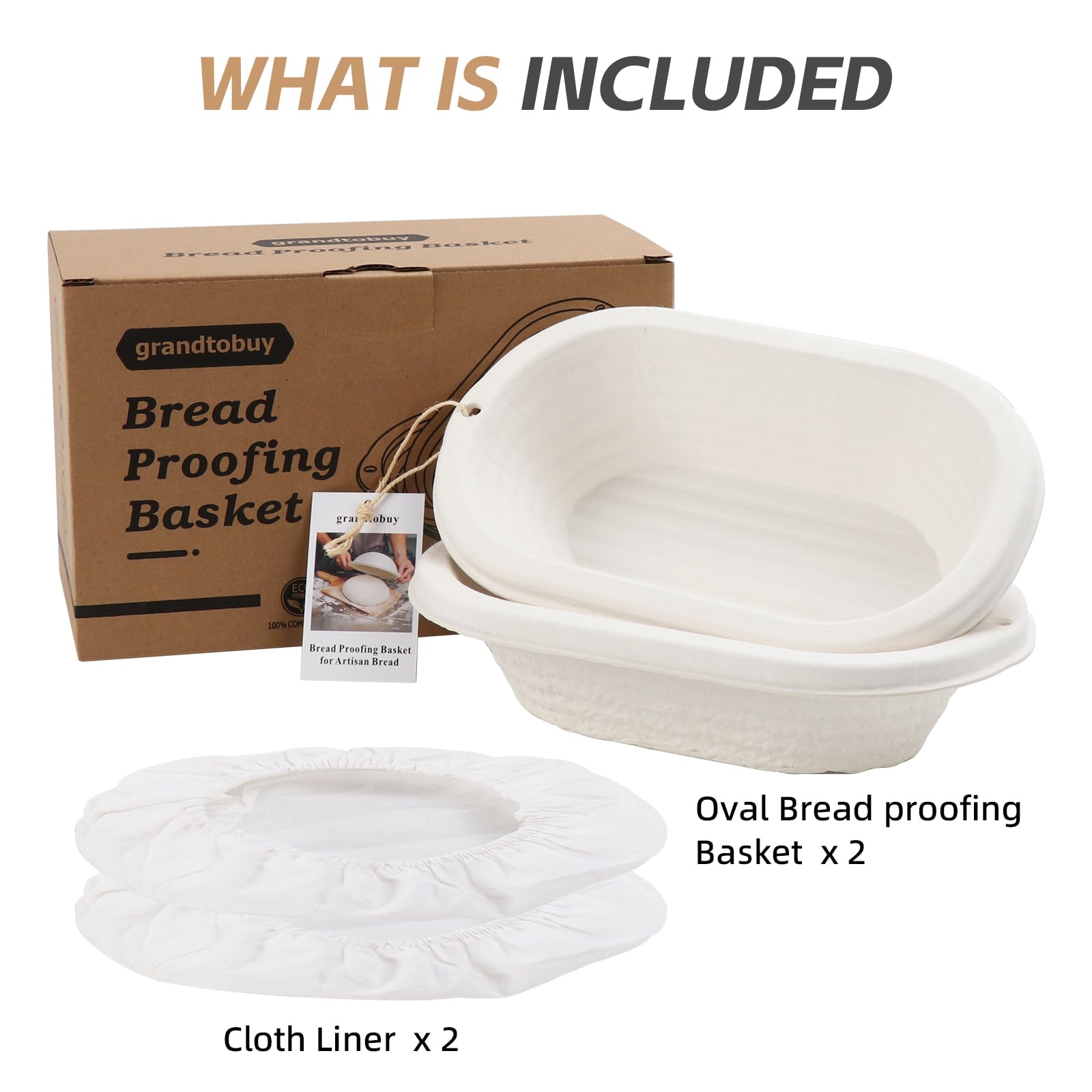 Sourdough Proofing Basket 11inch Oval Banneton Sourdough Bread Baking Supplies Pulp Bread Proofing Basket Brotform Set 2 with Cloth Linen Liner for Professional and Homemade Bread