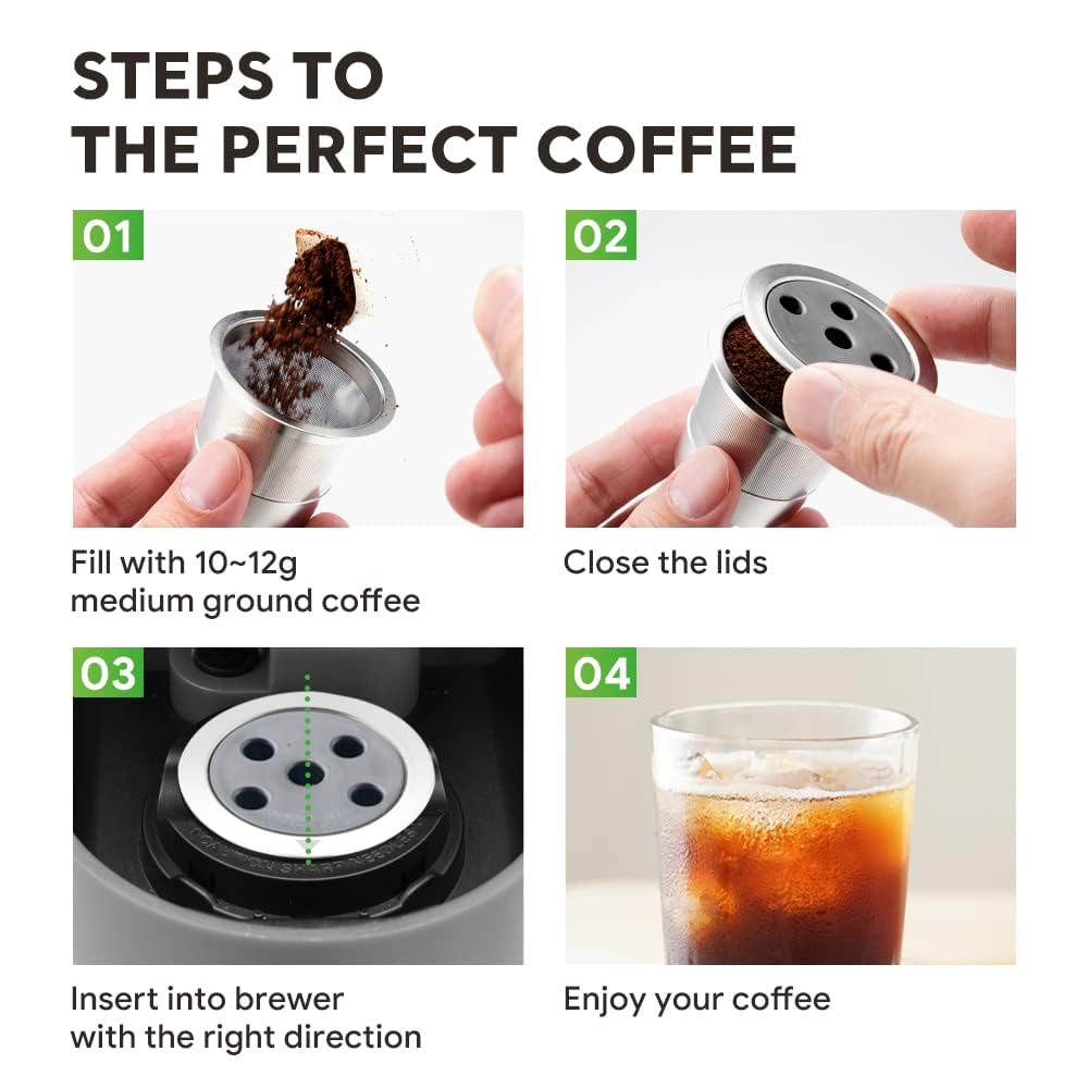 2 Pack Stainless Steel Reusable K Cups for K eurig Supreme & Supreme Plus/K Slim/K-Duo Gen2/K-Brew Chill, Five Hole Universal K-eurig Refillable Coffee pod Filter with MultiStream