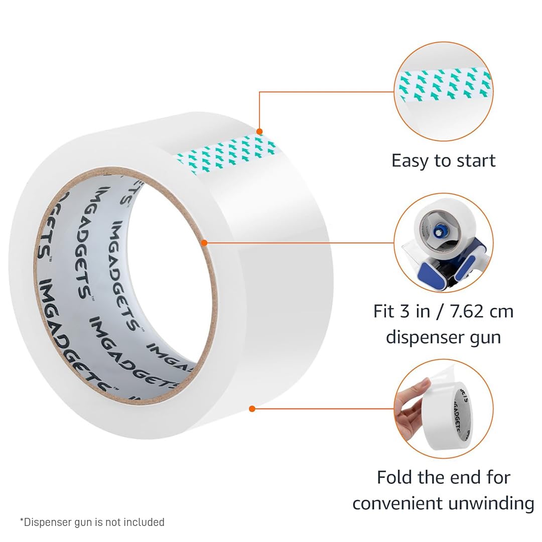 IMGadgets Packing Tape Clear - 6x100m Heavy-Duty Tape Rolls | Strong Adhesive with Moisture-Resistant & High Tensile Strength | Ideal for Packing, Moving, Sealing Boxes & Parcels (6)