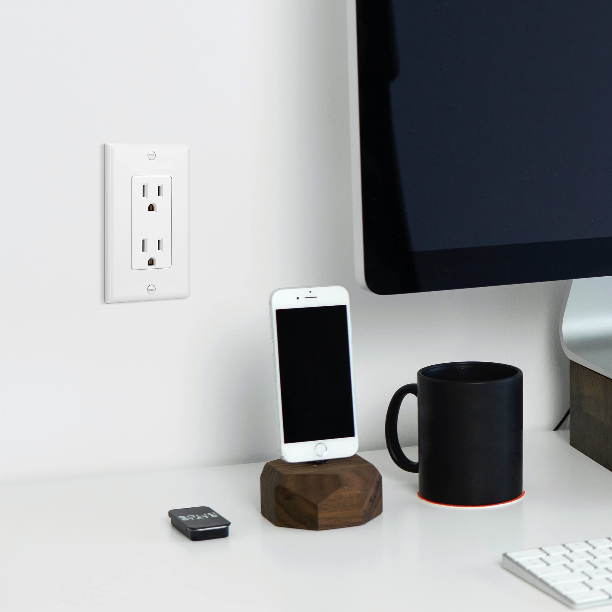 Dewenwils Decorator Receptacle Outlet with Wall Plate, 15 Amp Standard Electrical Wall Outlet, Non-Tamper Resistant, UL Listed, White (10 Pack)