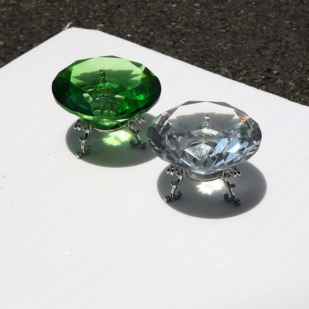 80MM Clear Crystal Diamond Paperweight with Metal Stand Large Diamond Jewels Wedding Decorations Centerpieces Home Decor (3.15 inch)