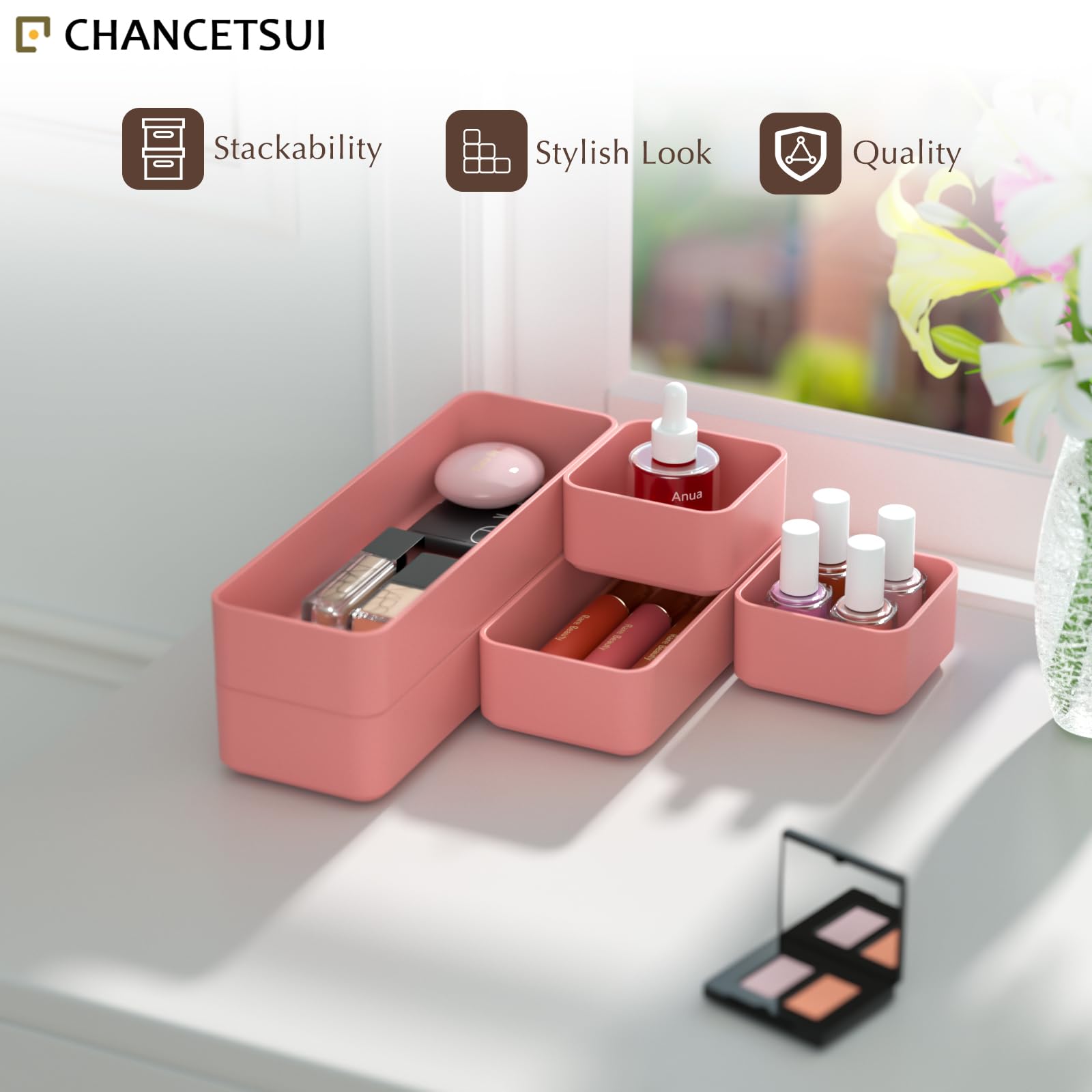6 Piece Stackable Plastic Organizer Drawers Set, Multifunctional Stackable Storage Trays, Best For Kitchen, Bedroom, Bathroom, Makeup Desk Drawer Organizers