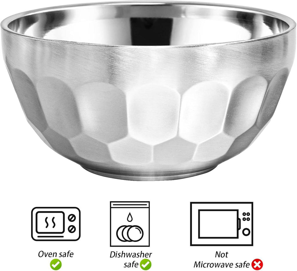 Okllen 6 Pack Stainless Steel Bowls, 15 Oz Double-Walled Metal Soup Bowls, 18/8 Stainless Steel Lightweight Salad Bowls Snacks Bowls Multipurpose Dinner Bowl for Rice, Noodle, Fruit, Cereal