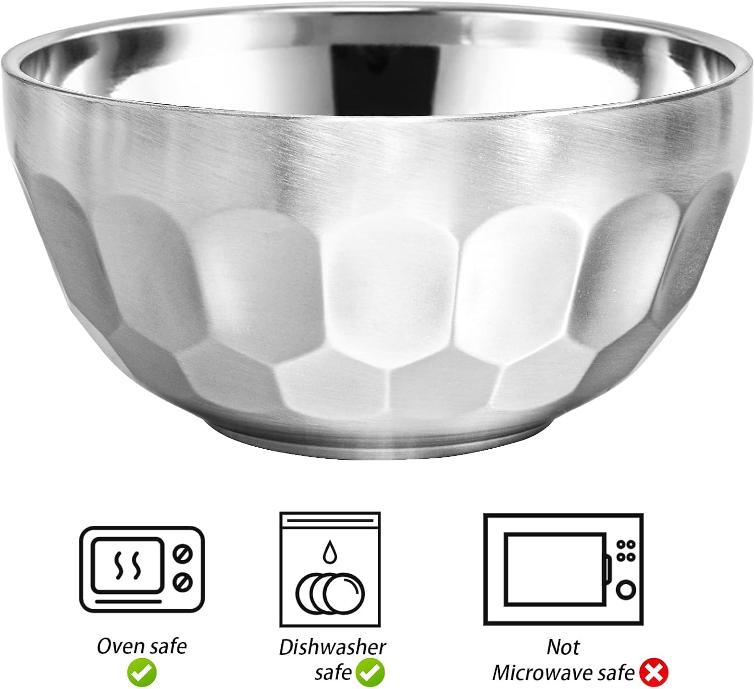 Okllen 6 Pack Stainless Steel Bowls, 15 Oz Double-Walled Metal Soup Bowls, 18/8 Stainless Steel Lightweight Salad Bowls Snacks Bowls Multipurpose Dinner Bowl for Rice, Noodle, Fruit, Cereal