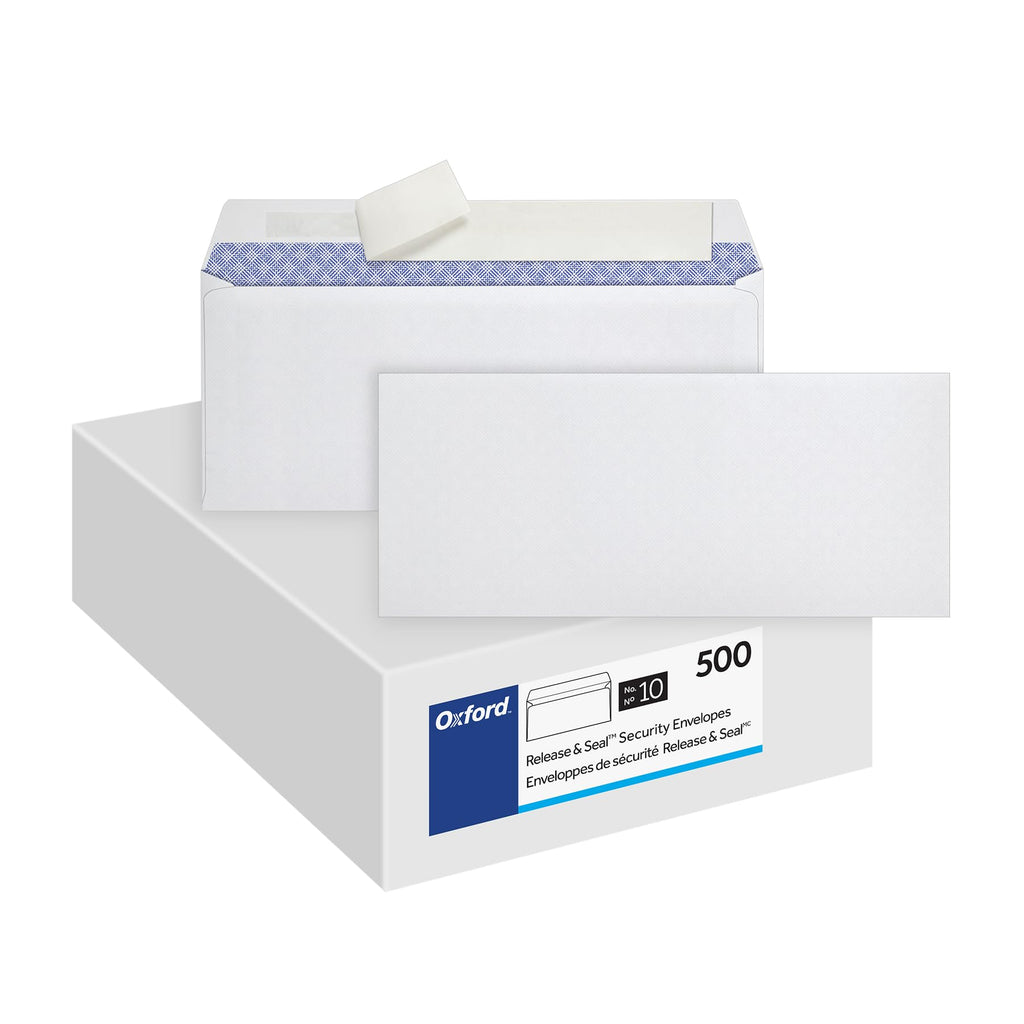 Oxford Envelopes, #10 Business Size, Security Tint, Peel & Seal Closure, 24 lb White Paper, Privacy Protection for Checks & Invoices, 500-Pack for Office or Home Mailing